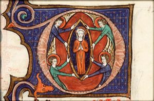 The Assumption: Mary is lifted up to heaven by angels