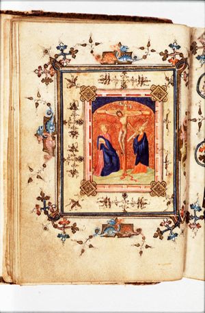 The Crucifixion, with Mary, St. John and St. Andrew holding the X-shaped cross