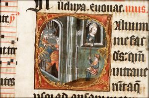 David escapes through a window; Michal lets him down with the help of a rope