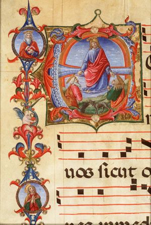Christ appears on the Mount of Olives to two apostles, who kneel amidst of wolves: the mission of the apostles