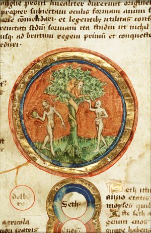 The fall of man: Adam and Eve eat from the Tree of Good and Evil