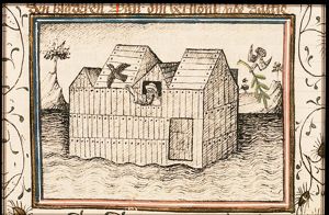 Noah sends out a raven; the dove returns with an olive-branch