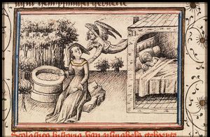 Hagar at the well persuaded by an angel to return to Abraham; birth of Ishmael