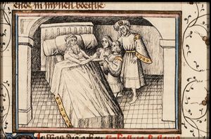 Jacob blesses Joseph's sons Manasseh and Ephraim with arms crossed