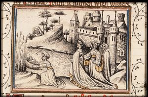 Moses in his basket is found by the daughter of Pharaoh