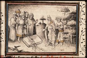 Moses strikes water from the rock