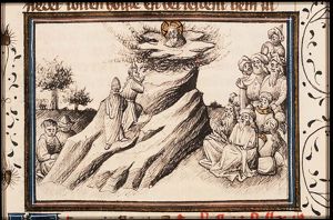Moses communicates with God on Mount Sinai