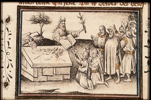 Moses builds an altar of twelve stones and reads the Book of the Covenant