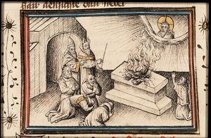 God sends fire to consume the offerings of Aaron