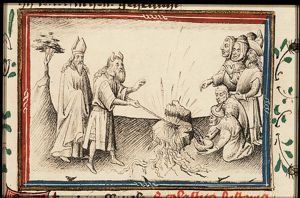 Moses strikes water from the rock