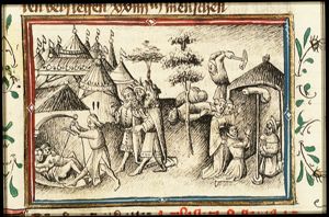 Phinehas, the son of Eleazar, kills Zimri and Cozbi; Israelites worship Baal-Peor in the shape of a phallus; they are hammered to death as punishment