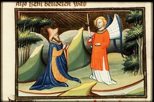 Joshua encounters an angel holding a sword