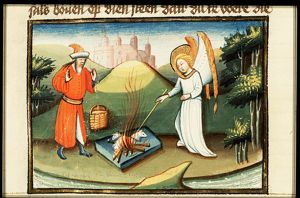 Gideon receives a sign from the angel: the food on the stone catches fire