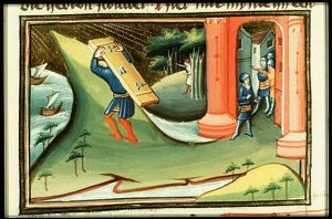 Samson carries the doors of the city-gate of Gaza to the top of a hill