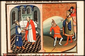 Ahimelech gives Goliath's sword to David; David feigns madness before Achish