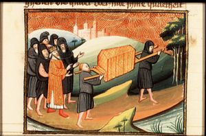 David goes behind the bier at the burial of Abner
