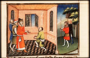David receives Mephibosheth, the son of Jonathan, in his palace