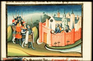 Sheba's head is thrown over the city-wall to Joab