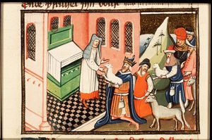 Solomon offers sacrifices at the dedication of the temple