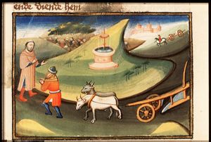 The calling of Elisha: Elijah finds Elisha ploughing with a team of oxen