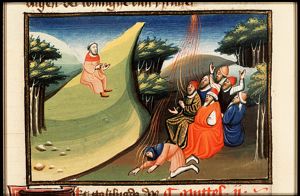 The messengers of Ahaziah are killed by fire when they reach Elijah on his mountain