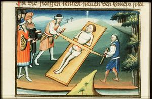 The martyrdom of Isaiah: he is sawn in two