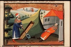 Tobit buries the dead in secret; Tobit is blinded by a swallow's dropping