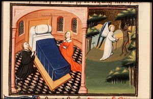 Tobias and Sarah praying; the angel Raphael binds the evil spirit