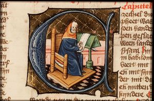 The prophet Ezekiel writing