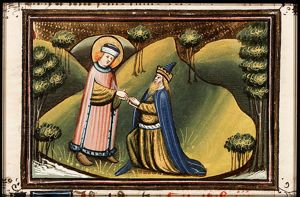 Nebuchadnezzar kneels before Daniel to show his gratitude
