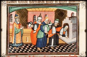 Nebuchadnezzar has Shadrach, Mesach and Abednego thrown into the fiery furnace