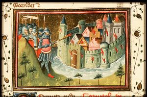 Holofernes sets fire to a city