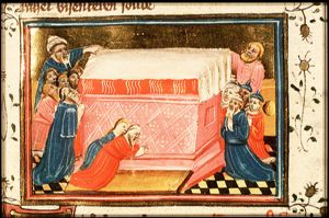 The Israelites cover the altar with a penitential cloth and pray to God