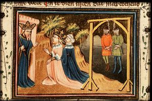 Esther denounces the two eunuchs to Ahasuerus; the two eunuchs are hanged