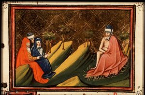 Job on the dung-hill is comforted by his friends