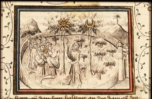 Alexander consults the prophetic Trees of the Sun and the Moon