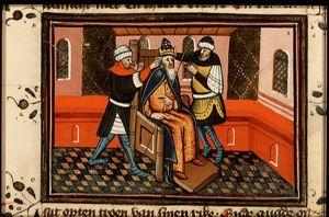 Demetrius I listens to the complaints and insinuations against Judas Maccabeus