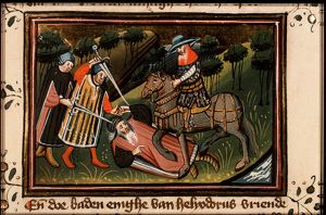 Heliodorus is attacked by a man on horseback and two other men