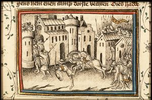 As the Romans enter Jerusalem Pydanius seizes a Jew by his heel