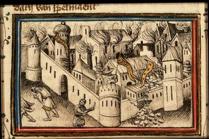 The Romans set fire to Jerusalem