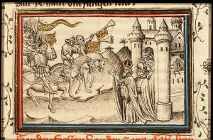 On his triumphal entry in Rome Titus is received by his father Vespasian