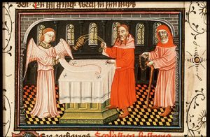 The annunciation of the birth of St. John the Baptist to Zacharias: while he is offering incense in the temple an angel (Gabriel) appears to him