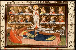 The Tree of Jesse: genealogical tree sprouting from Jesse's loins