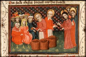 The feeding of the five thousand: Christ blesses the loaves and fishes