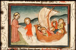 Christ appears at the Lake of Gennesaret and saves St. Peter from drowning