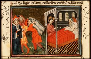 Christ orders a paralytic man to rise and take up his pallet; the man walks away