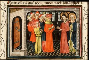 Pharisees bring a woman accused of adultery before Christ