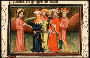 Christ discusses with the Pharisees: the tribute to Caesar
