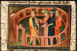 The betrayal of Christ: as a reward Judas receives pieces of silver from the chief priests