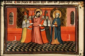 Christ, held prisoner by the Jews, looks back to St. Peter who denied him thrice